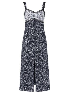 Tanya Taylor Navy and White Floral Midi Sarita Dress 100% Silk